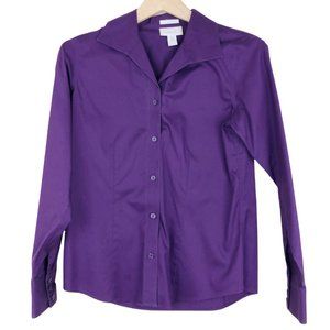 Chico's No Iron Button Up Shirt Fitted Women's 0 S Purple Lynette 100% Cotton